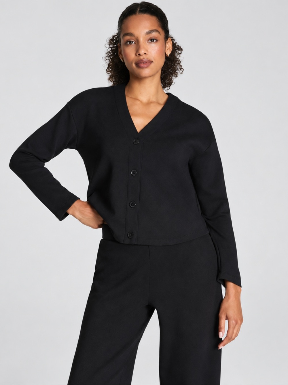 SPANX AirEssentials Cardigan XL Black Soft Spacer Knit V-Neck Relaxed Fit